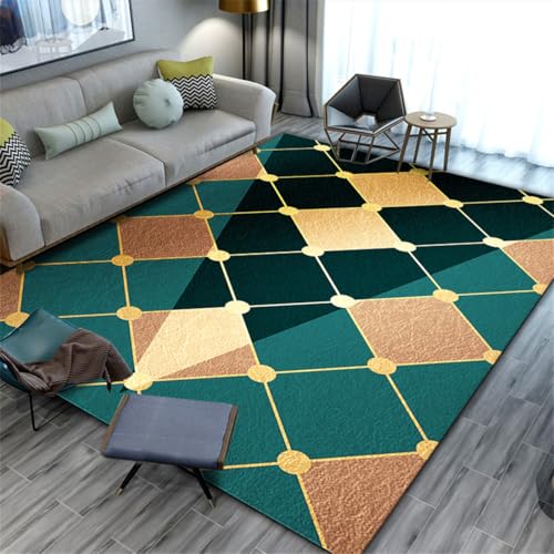 RUGMRZ Room Decor Teenager 160X230Cm Waschbarer Teppich Kinderzimmer 1 Grün Deko Mädchen Zimmer Waschmaschine Moderne Minimalistische Geometrische Abstrakte Wohnzimmer Schlafzimmer Gold von RUGMRZ
