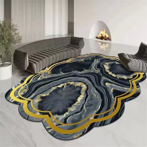 RUGMRZ Room Decor Teenager 200X250Cm Teppich rutschfest Waschbar 21 Blau Wohnzimmer Kamin Badteppich Leichtes Luxus Exotische Sand Fließen Gold Heim Unregelmäßige von RUGMRZ