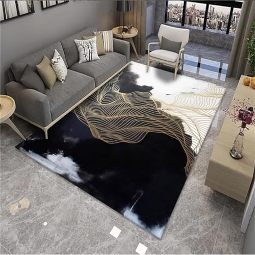 RUGMRZ Rugs 80x150CM Zimmers Teppichboden Teppich schreibtischstuhl Schwarz Dekorativer Wohnzimmerteppich mit abstraktem Streifenmuster von RUGMRZ