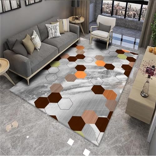 RUGMRZ Rugs Washable 70x140CM Teppich unter esstisch Kinderteppich grau Moderner Anti-Milben-Teppich mit mehrfarbigem geometrischem Muster von RUGMRZ