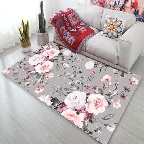 RUGMRZ Rugs for Living Room Teppich Pastell Multi-Größe rosa Blume Design Home Decor Schlafzimmer Teppich rutschfest Terassenteppich Teppich Teenager Mädchen 60X90CM von RUGMRZ