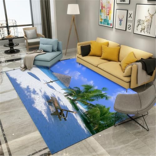 RUGMRZ Rustikale Deko 300X400Cm Carpet Teppich Blau XXL Badteppich Für Wohnzimmerstrandlandschaft Muschel Kokosnussbaum Blauer Himmel von RUGMRZ