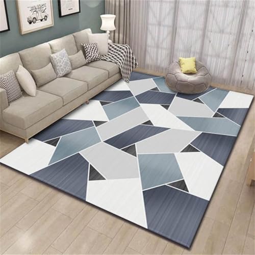 RUGMRZ Rutsch Stopp Teppich 140X200Cm Unter Esstisch 46 Blau Schlafzimmer Wohnzimmer Einfache Heimwettgeometrie Weiß Bett Waschbar In Waschmaschine von RUGMRZ