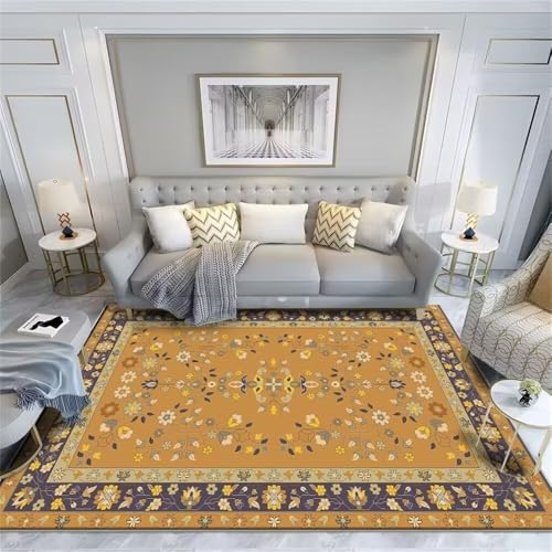 RUGMRZ Rutschfester Bedruckter Teppich 100x160CM straße Kinder Balkonteppich Gelb Blauer Retro-Blumen-Teppich Couch Wohnzimmer Teenager Junge von RUGMRZ