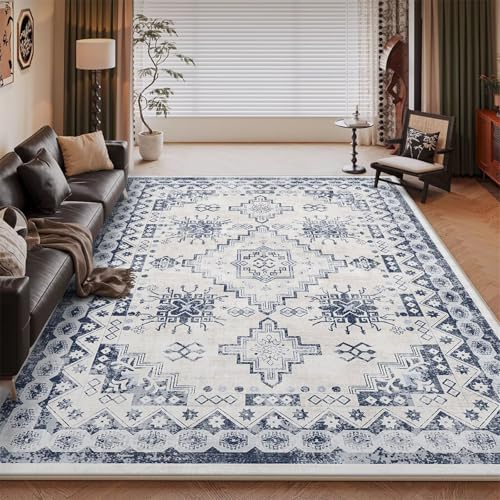RUGMRZ Rutschfester Fussmatte Innen Gris-bleu 80x150CM, Matten Floral rétro for Balkon Bett Umrandung Mädchen von RUGMRZ