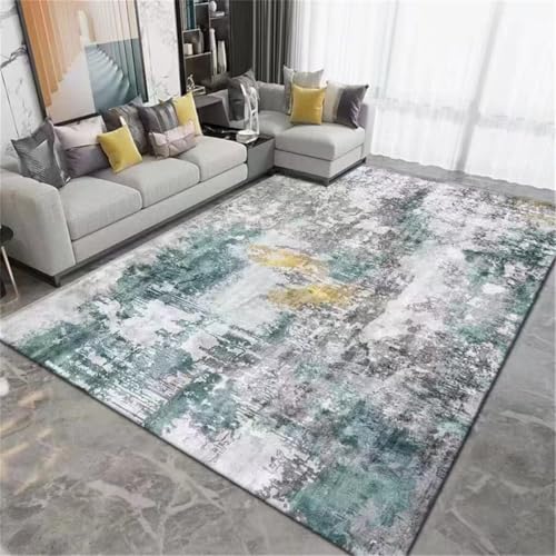 RUGMRZ Rutschfester Fußmatte Innen grau grün 180x200cm, Weich Großer Abstraktes Fleckendesign für Wohnzimmerflur von RUGMRZ