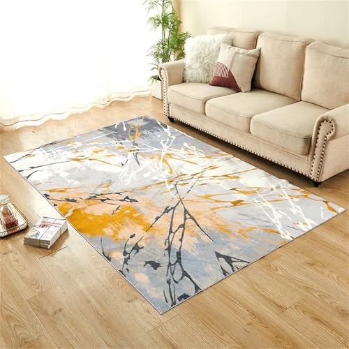 RUGMRZ Rutschfester Kinderzimmerteppich Jaune, gris 80x150CM, Floor Mat Encre de Chine abstraite for Teenager Mädchen Kinderzimmer Jungen Glastisch von RUGMRZ