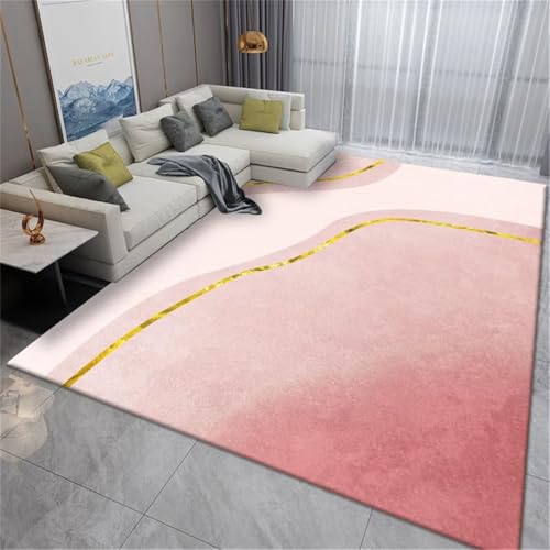 RUGMRZ Rutschfester Schlafzimmer Teppich Rosa 180x200cm, Kuschel Großer Modernes minimalistisches Design für Wohnzimmer Mädchenzimmer von RUGMRZ