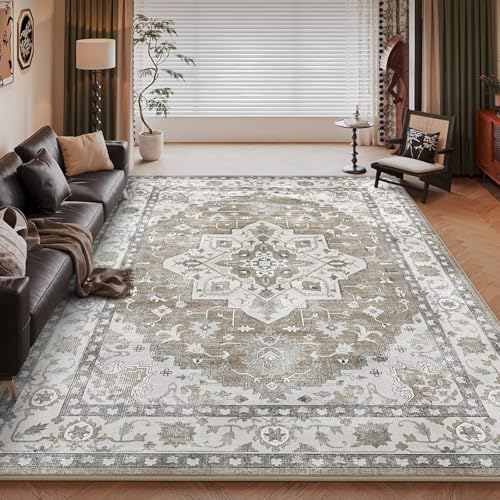 RUGMRZ Rutschfester Teppich Kuschelig 160x200cm,Grau-Braun,Klassisches Design für Unter Schreibtischstuhl,Bürostuhl,Couchtisch von RUGMRZ