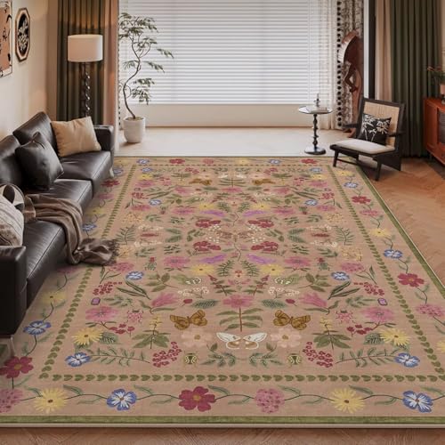 RUGMRZ Rutschfester Teppich Rosa 3 80x160cm,Waschbar in Waschmaschine Fußmatte Innen Waschbar,Vintage Blumendruck für Schlafzimmer,Wohnzimmer,Esszimmer von RUGMRZ