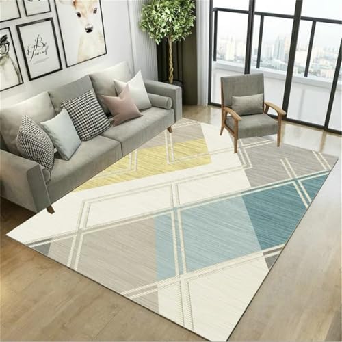 RUGMRZ Rutschfester Teppiche fürs Kinderzimmer blau grau 80x150cm, Nach Maß Fußmatte Moderne geometrische Muster Werden im Wohnzimmer, Schlafzimmer und am Bett verwendet von RUGMRZ