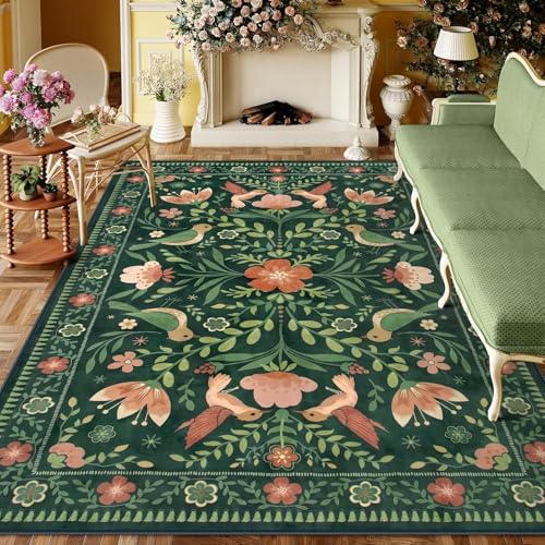 RUGMRZ Rutschfester Und Outdoor Teppich 80x160cm,Dunkelgrün Fußmatte,Pflanzenmuster für Innen,Terrasse,Küche von RUGMRZ