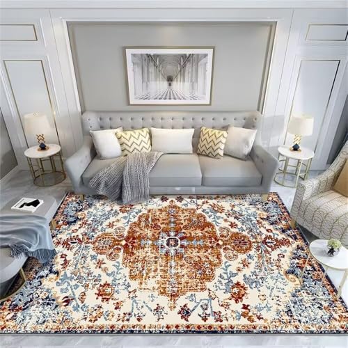 RUGMRZ Rutschstopp Teppich 60x120CM dünner Baby Junge Blau Braunes, Retro-stilisiertes, rechteckiges Webteppich läufer von RUGMRZ