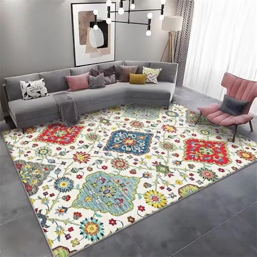 RUGMRZ Schlafzimmer Nachttisch Teppich 100x120CM Kinderteppich Wohnzimmer weich Mehrfarbig Grün, Rot, Gelb. Outdoorteppich weicher von RUGMRZ