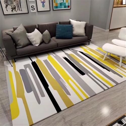 RUGMRZ Schlafzimmer Nachttisch Teppich antirutsch 200x290CM rutschfest Grau Gelber moderner gestreifter kuscheliger XXL RUGMRZ Schlafzimmer Nachttisch Teppich antirutsch 200x290CM rutschfest Grau Gelber moderner gestreifter kuscheliger XXL von RUGMRZ