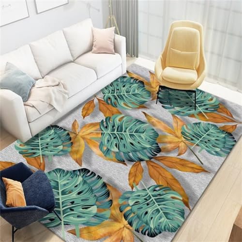 RUGMRZ Schlafzimmer Teppich 140x210CM Kinderteppich Junge Sofa Teppiche Grün Rutschfester verschleißfester Teppich mit gelbem Blattmuster von RUGMRZ