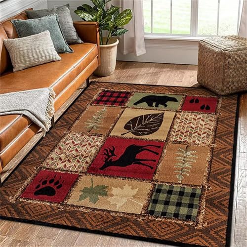 RUGMRZ Schlafzimmer Teppich Relax Moderner Flauschiger Kurzflor Teppich schmutzfangmatte waschbar 100x160CM terrassen rotBrauner pflegeleichter wohnzimmerteppich modern von RUGMRZ