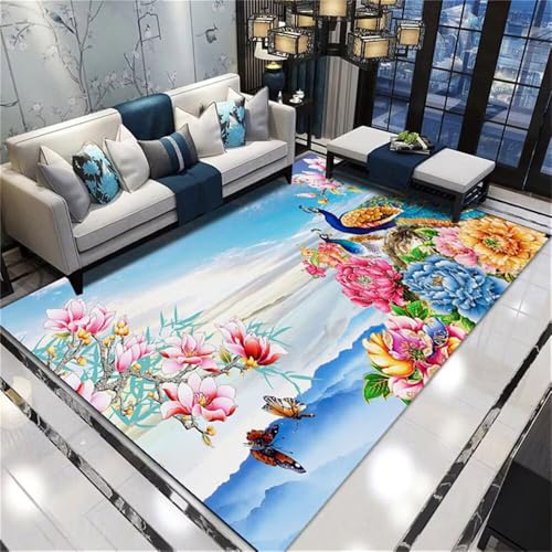 RUGMRZ Schlafzimmerdeko Teppich Carpet Living Room Bunte Blumenmusterdekoration ist langlebig XXL Badteppich 160X230CM von RUGMRZ