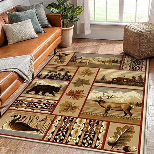 RUGMRZ Schmutzfangmatte Relax Esszimmerzubehör 120x160CM Rug rotBrauner Waldtiermuster-Teppich Teppich Wohnzimmer groß von RUGMRZ