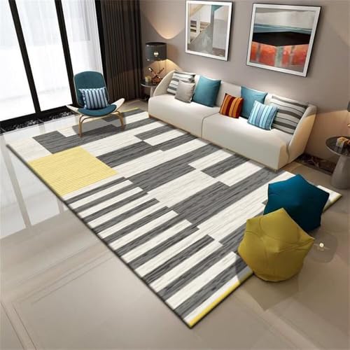 RUGMRZ Schmutzfangmatte Waschbar kinderzimmer deko Teppich 60x90CM esszimmer Grau Gelber moderner gestreifter Outdoor Rug Kleiner von RUGMRZ