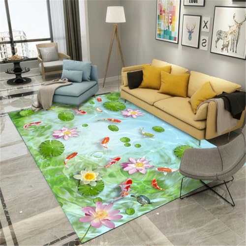 RUGMRZ Schmutzfangmatten 140X200Cm Teppich Kinderzimmer Grün Spiel Aussenbereich Arbeitszimmerfischschule Lotusblattmuster Ist EIN Muss Für Neue Hausdekorat von RUGMRZ
