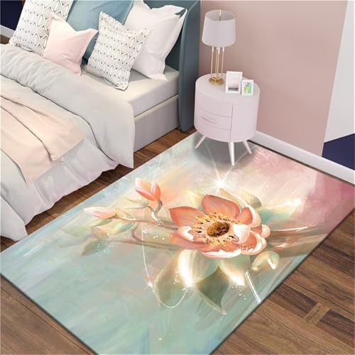 RUGMRZ Sitzecke Kinderzimmer Teppich Junge Rosa grüne Blumen sind waschbar Teppiche Muster 100X200CM von RUGMRZ