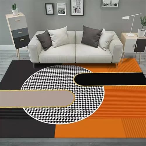 RUGMRZ Small Bedroom RugTeppich Esstisch Teppich Mädchen Jugendzimmer 70x120CM tepich orangeSchwarz-Grauer moderner Karo-Teppich. von RUGMRZ