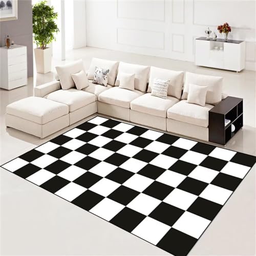 RUGMRZ Spiel Teppich Teppich Ornament Schwarzes und weißes geometrisches Muster quadratische Dekoration Wohnzimmer Zubehör verschleißfest und langlebig Designer Teppich 60X120CM von RUGMRZ