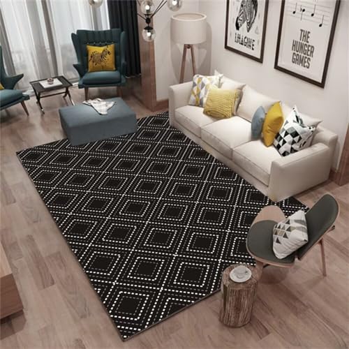 RUGMRZ Spielteppich 100x160cm Teppiche Modern Designer Für Wohnzimmer Schwarz-weiße geometrische Linien, dekorativer, schöner Wohnzimmerteppich, langlebig Kleine Teppiche Fussmatte Innen von RUGMRZ