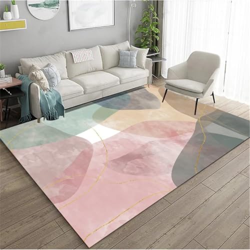 RUGMRZ Strapazierfähig Bettvorleger Teppich Rosa 120x160cm, Dünner Abstrakte Tinte Design für Wohnzimmer Mädchen Schlafzimmer von RUGMRZ