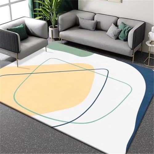 RUGMRZ Strapazierfähig Dywany Do Salonu beige gelb 120x160cm, Gummiunterseite Modernes Streifenmuster für Wohnzimmer Kinderzimmer von RUGMRZ