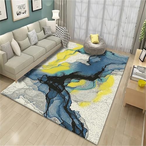 RUGMRZ Strapazierfähig Tepich Blau, gelb, grau 200x300cm, Dünn Großer Abstrakte Tintenmuster Werden in Wohn- und Jugendzimmern verwendet RUGMRZ Strapazierfähig Tepich Blau, gelb, grau 200x300cm, Dünn Großer Abstrakte Tintenmuster Werden in Wohn- und Jugendzimmern verwendet von RUGMRZ
