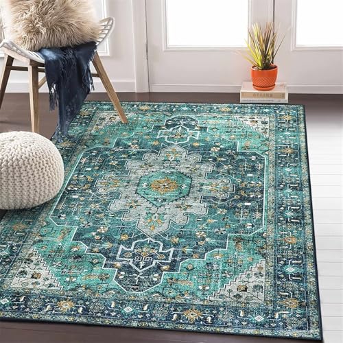 RUGMRZ Strapazierfähig Teppich Wetterfest Bleu-vert 200x300CM, Extra Flore rétro for Room Dekoration Wohnung Bett von RUGMRZ