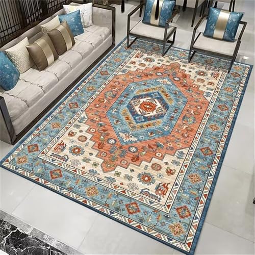 RUGMRZ Tepich In Wohnzimmer 160x230CM Small Bedroom Rug Zimmers Teppichboden Blau Oranges Retro-Blumen-Teppich kinderzimmer Teppich mädchen Outdoorteppich von RUGMRZ