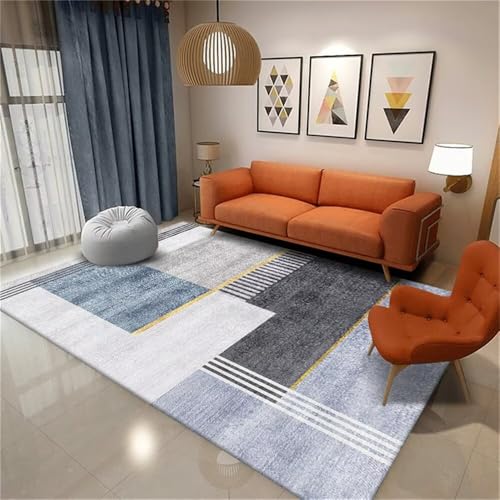 RUGMRZ Tepiche Für Wohnzimmer Badteppich Grau-Blaue geometrische Designlinie Dekoration rutschfest Teppiche Waschbar Mobel Fur 100X160CM von RUGMRZ