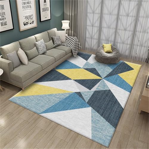 RUGMRZ Tepischlaüfer Wohnzimmer Teppich Mädchen Gelb-blaues Dreieck geometrisches Design Sofa rutschfest Kuschelige Teppiche 130x190cm von RUGMRZ