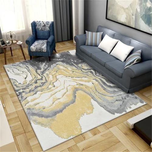 RUGMRZ Teppana Waschbar Büro Teppich gelb grau 180x250cm, Nach Maß Großer Abstraktes Streifendesign für Wohn- und Esszimmer RUGMRZ Teppana Waschbar Büro Teppich gelb grau 180x250cm, Nach Maß Großer Abstraktes Streifendesign für Wohn- und Esszimmer von RUGMRZ