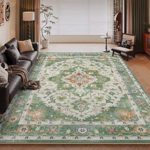 RUGMRZ Teppana Waschbar Tepich Vert 80x200CM, Fußmatte Flore Moderne for Kinderzimmere Mädchen Terassenaussen Küche von RUGMRZ