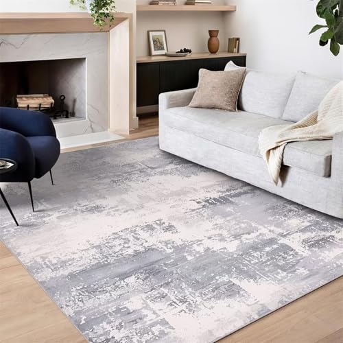 RUGMRZ Teppana Waschbar Teppich Esszimmer Gris 180x250CM, Gross Abstrait et minimaliste for Couchtisch Oval Flur Babyzimmer von RUGMRZ