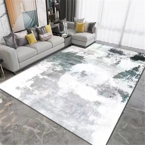 RUGMRZ Teppana Waschbar Wohnzimmer Teppich grau grün 80x200cm, Grüner Fussmatte Abstraktes minimalistisches Design für Wohnzimmer Flur Esszimmer von RUGMRZ