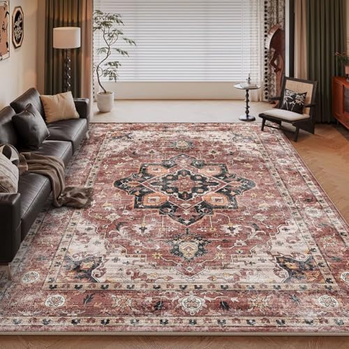 RUGMRZ Teppich Aesthetic Rot 200x250cm,Waschbar in Waschmaschine Teppich Groß,Retro für Matt Floor,Wohnungs,Fliesen von RUGMRZ