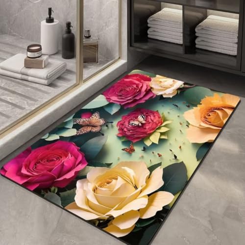 RUGMRZ Teppich Antirutsch Pads rutschfeste Und Verschmutzung Wasserbare Blumen Muster Innendekoration Gelb Grün Für Wohnzimmer Rot Deko Babyzimmer Schlafzimmer 50X80CM RUGMRZ Teppich Antirutsch Pads rutschfeste Und Verschmutzung Wasserbare Blumen Muster Innendekoration Gelb Grün Für Wohnzimmer Rot Deko Babyzimmer Schlafzimmer 50X80CM von RUGMRZ