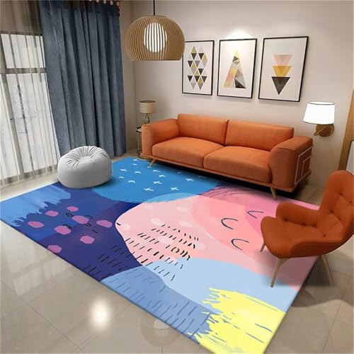 RUGMRZ Teppich Antirutschunterlage Antirutschmatte Farbe Aquarell Design modern rutschfest Badteppich Kinderteppich Wald 160X200CM von RUGMRZ