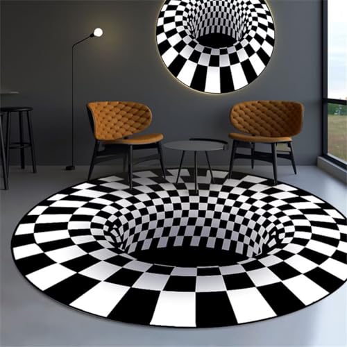 RUGMRZ Teppich Außen Teppich Bürostuhl Geeignet Schwarzer und weißer Teppich Balkonteppich Quadratisches geometrisches Muster Schalldämmung Kleine Teppiche 200X260CM von RUGMRZ