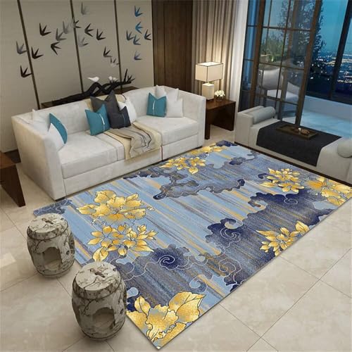 RUGMRZ Teppich Aussenbereich Outdoor Teppiche 100x120CM waschbare blau Gelber Vintage-Blumenteppich schlafzimmerteppich unter esstisch RUGMRZ Teppich Aussenbereich Outdoor Teppiche 100x120CM waschbare blau Gelber Vintage-Blumenteppich schlafzimmerteppich unter esstisch von RUGMRZ