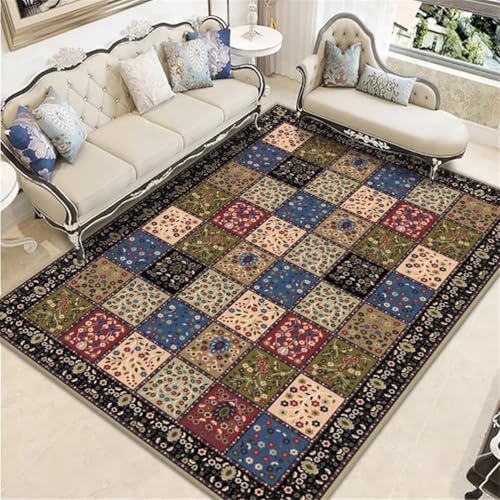 RUGMRZ Teppich AussenbereichTeppich Schlafzimmer Rutschfester bedruckter 140x200CM Aussenbereich MehrfarbigBlauer, grüner Blumen-Teppich. Nachttisch von RUGMRZ