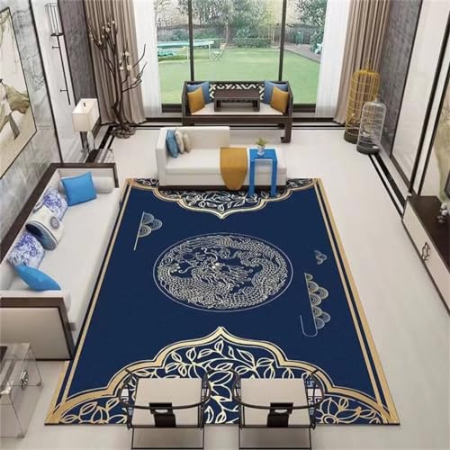 RUGMRZ Teppich AussenbereichTeppich Wohnzimmer Kurzflor Teppich Junge 160x210CM esstisch groß Navy blauWaschbarer Schlafzimmerteppich im chinesischen Stil von RUGMRZ