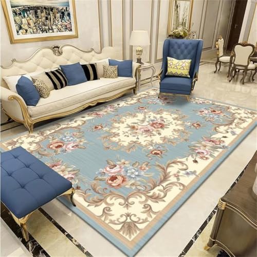 RUGMRZ Teppich AussenbereichWaschbarer Auslegware Teppichboden 140x200CM Küche BlauRetro-Blumen-Teppich Kinderteppich Junge RUGMRZ Teppich AussenbereichWaschbarer Auslegware Teppichboden 140x200CM Küche BlauRetro-Blumen-Teppich Kinderteppich Junge von RUGMRZ