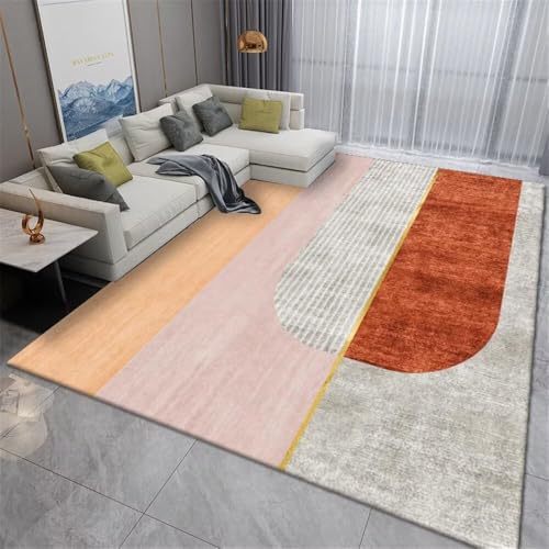 RUGMRZ Teppich AussenbereichWaschbarer Zimmer 140x200CM Kunst Dekoration orangeGrau-rosa gestreifter Teppich. wohnzimmerteppich von RUGMRZ