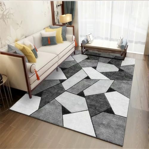 RUGMRZ Teppich Bad 180X280Cm Wohnzimmerteppich Grau Jugendzimmer Deko Esszimmer Dekoration Wohnung Moderngeometrisches Einfaches Sofa Wohnzimmer Flur rutschfest Schwarz von RUGMRZ
